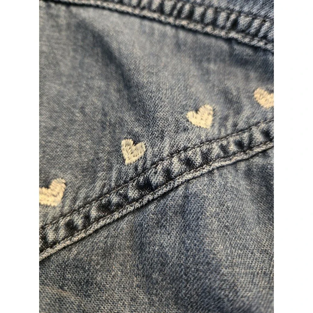 ​GAP Kids L 10 Embroidered Hearts Western Chambray Denim Shirt Kids Girls Snap